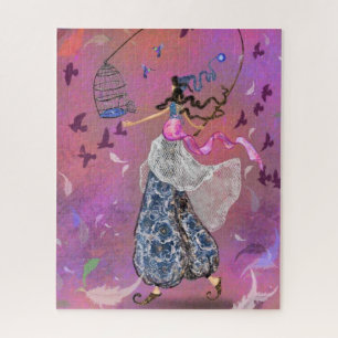 Meisje en vogels - Kunsttekening Fantasy Fairytale Legpuzzel