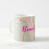 Meisje en Vrouwelijke Roze Munt en Gouden Marmerin Koffiemok (Voorkant links)