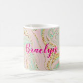 Meisje en Vrouwelijke Roze Munt en Gouden Marmerin Koffiemok (Center)