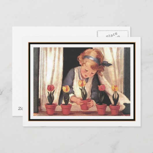 meisje en Windows box van Jessie Willcox Smith Briefkaart (Voorkant / Achterkant)