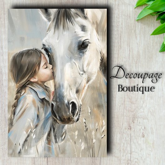Meisje en Witte Paard Boerderij Country Decoupage Tissuepapier