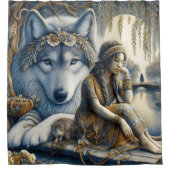 Meisje en wolf delen een moment douchegordijn (Voorkant)