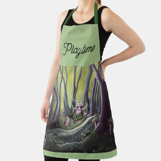 Meisje en wolfwelp whimsical kunst schort (Insitu)