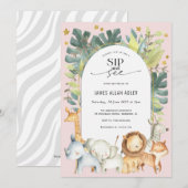 Meisje en zie safari met de thema baby kaart (Voorkant / Achterkant)