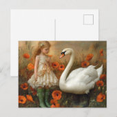 Meisje en zwaan in de klaprozen briefkaart (Voorkant / Achterkant)
