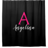 Meisje en zwart, wit, warm roze monogram naam douchegordijn (Voorkant)