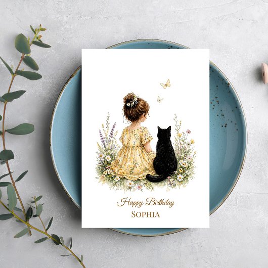 Meisje en Zwarte Kat Kaart