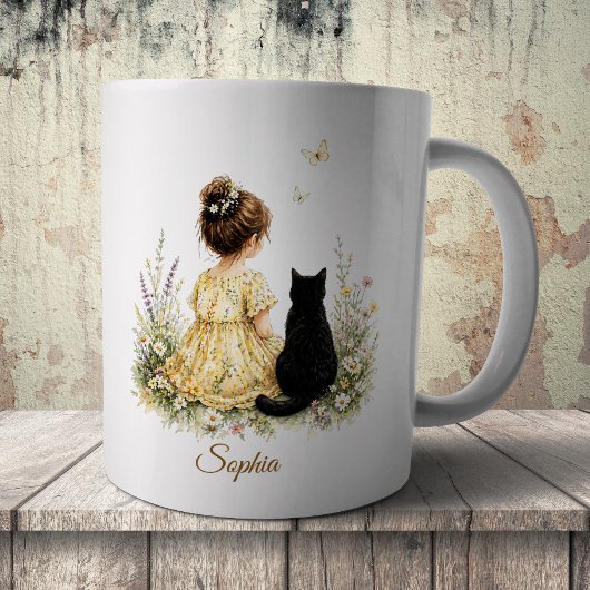 Meisje en zwarte kat koffiemok