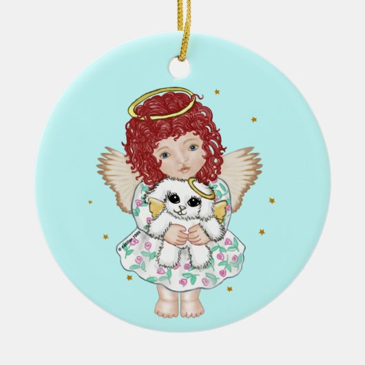 Meisje engel houdend hond keramisch ornament (Voorkant)