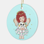 Meisje engel houdend hond keramisch ornament (Links)