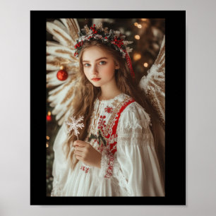 Meisje engel met bloemen Sticker Poster