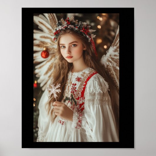 Meisje engel met bloemen Sticker Poster (Voorkant)