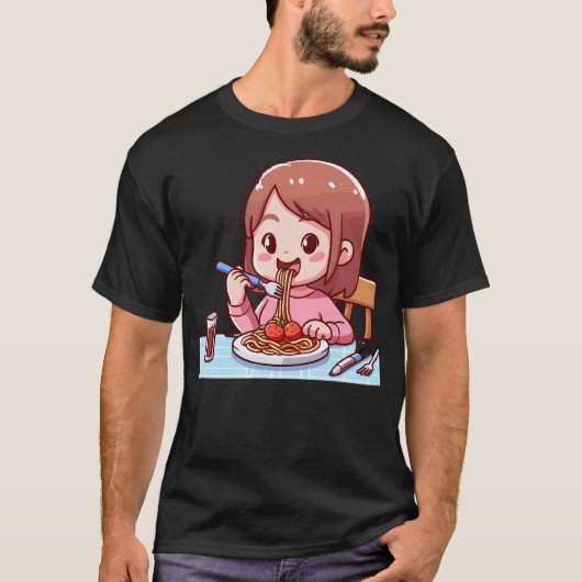 Meisje eten spaghetti - 1 t-shirt (Voorkant)