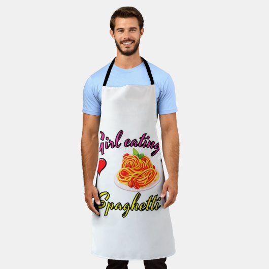 Meisje eten spaghetti schort (Gedragen)