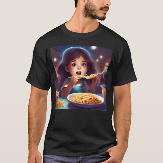 Meisje eten spaghetti t-shirt (Voorkant)