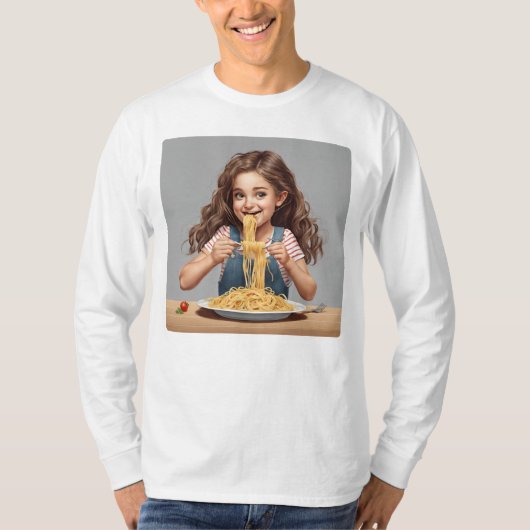 Meisje eten spaghetti t-shirt (Voorkant)
