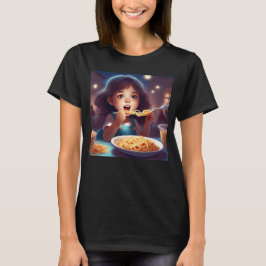 Meisje eten spaghetti t-shirt