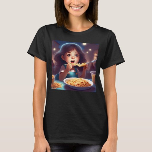 Meisje eten spaghetti t-shirt (Voorkant)