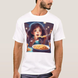 Meisje eten spaghetti t-shirt
