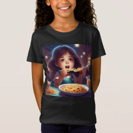 Meisje eten spaghetti t-shirt