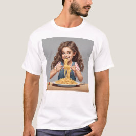 Meisje eten spaghetti t-shirt