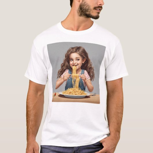 Meisje eten spaghetti t-shirt (Voorkant)