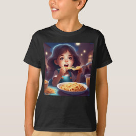 Meisje eten spaghetti t-shirt