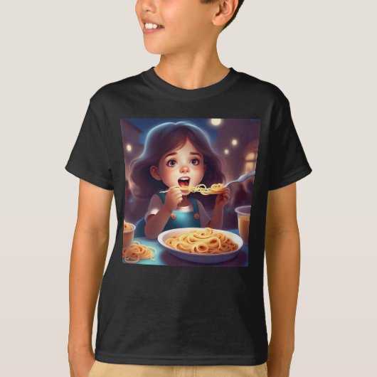 Meisje eten spaghetti t-shirt (Voorkant)