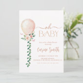 Meisje Eucalyptus Greenery Ballon Baby shower Kaart (Staand voorkant)