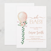 Meisje Eucalyptus Greenery Ballon Baby shower Kaart (Voorkant / Achterkant)