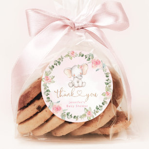 Meisje eucalyptus roze olifant baby shower ronde sticker