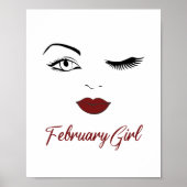 Meisje Eyes Cute Red Lips Wink Birthday Poster (Voorkant)