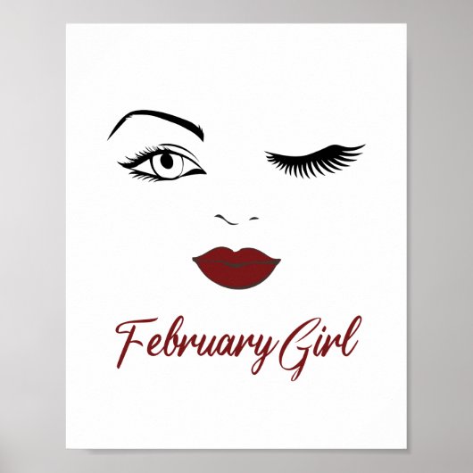 Meisje Eyes Cute Red Lips Wink Birthday Poster (Voorkant)