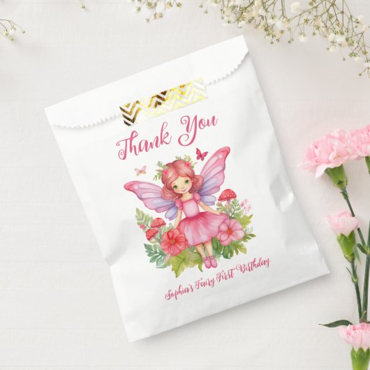 Meisje Fairy Eerste Verjaardag Schattige Roze Wate Bedankzakje (Gezegeld)