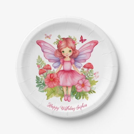 Meisje Fairy Eerste Verjaardagsfeestje Schattigee  Papieren Bordje (Voorkant)