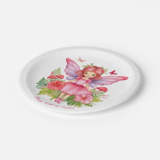 Meisje Fairy Eerste Verjaardagsfeestje Schattigee  Papieren Bordje (Gekanteld)