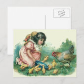 Meisje Feeding Pasen Chick Hen Feestdagenkaart (Voorkant / Achterkant)