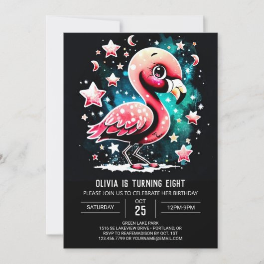 Meisje Flamingo Custom Verjaardag Kaart (Voorkant)