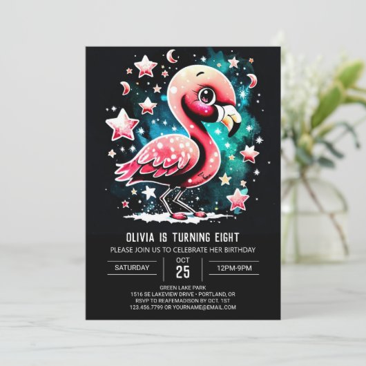 Meisje Flamingo Custom Verjaardag Kaart (Staand voorkant)