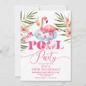 Meisje Flamingo zwembad feest verjaardag Kaart (Voorkant)