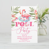 Meisje Flamingo zwembad feest verjaardag Kaart (Staand voorkant)