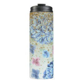 *~* Meisje Floral Blue Pink Hydrangea Glitter Thermosbeker