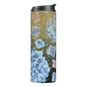 *~* Meisje Floral Pink Blue Hydrangea Glitter Thermosbeker (Gedraaid links)