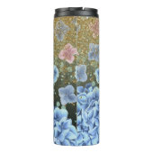 *~* Meisje Floral Pink Blue Hydrangea Glitter Thermosbeker (Achterkant)
