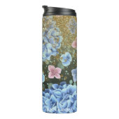 *~* Meisje Floral Pink Blue Hydrangea Glitter Thermosbeker (Geroteerd rechts)