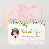 Meisje Floral Pink Eerste Communie Dank je wel Bedankkaart (Voorkant / Achterkant)