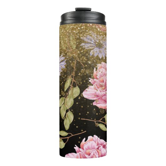 *~* Meisje Floral Roses Blue Daisy Glitter Thermosbeker (Voorkant)