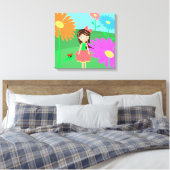 Meisje, Flowers en Ladybug Canvas Afdruk (Insitu (Slaapkamer))