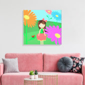 Meisje, Flowers en Ladybug Canvas Afdruk (Insitu (Woonkamer))