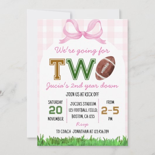 Meisje Football 2e Verjaardag Roze Bow Kaart (Voorkant)